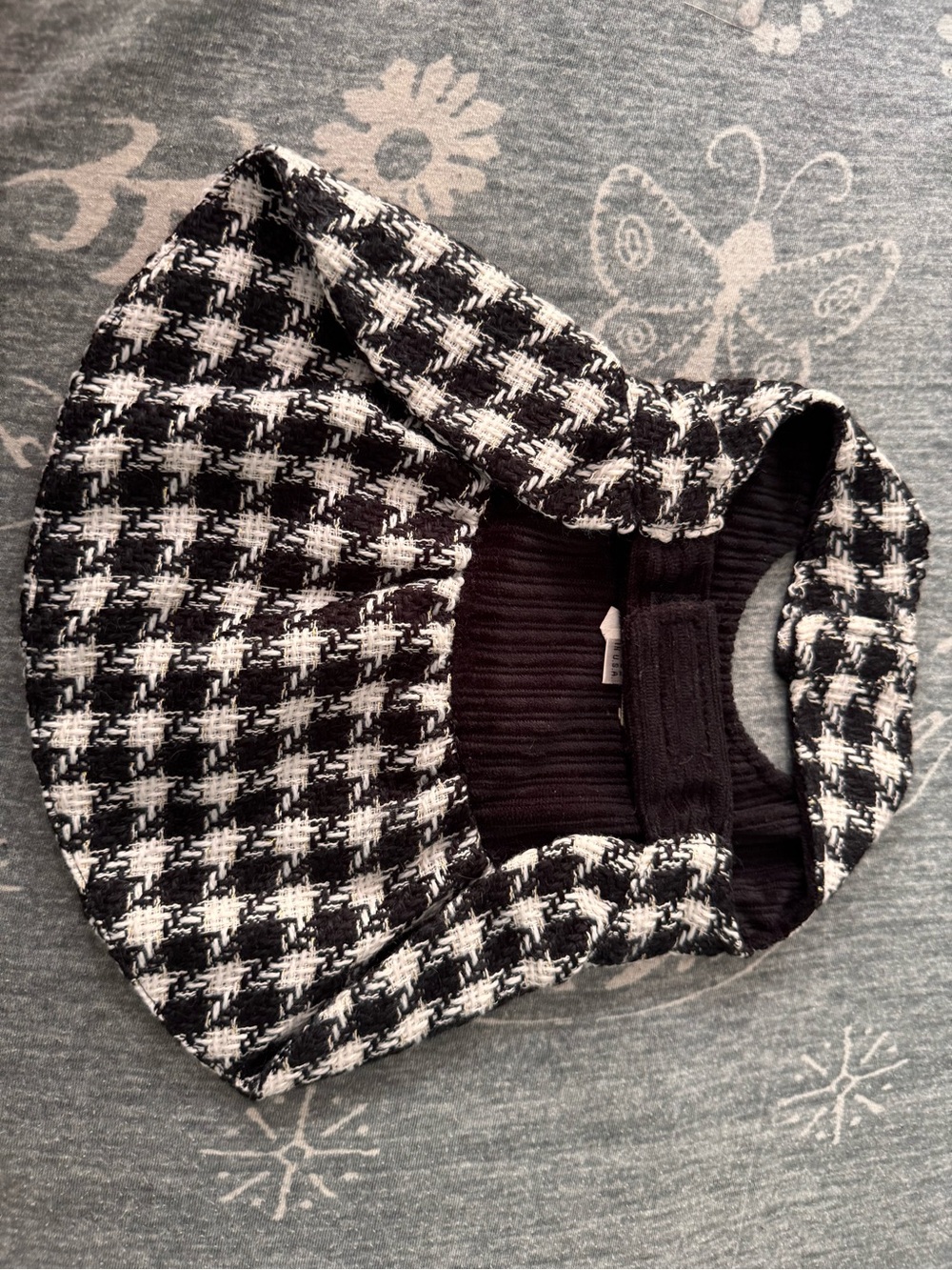 Black & White Tweed Houndstooth dog dress with Bow Accent and Curdoroy lining - Picture 7 of 9